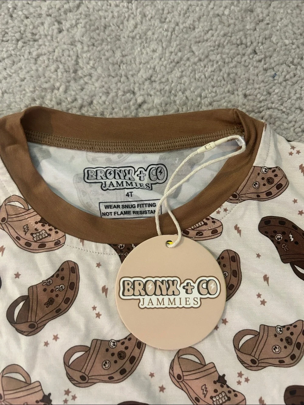 Bronx + Co Jammie’s- Kids Cream Brown Crocs Print Pajama Set - Picture 2 of 3